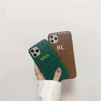 custom initials letter leather case for iphone 11 12 13 pro max case luxury crocodile pu soft case for iphone xs max xr 7 8 plus