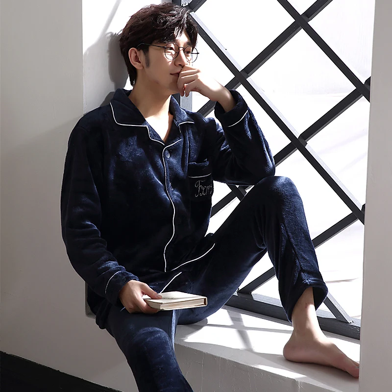 Мужской пижамный комплект из кораллового флиса Зимняя мужская пижама мягкая