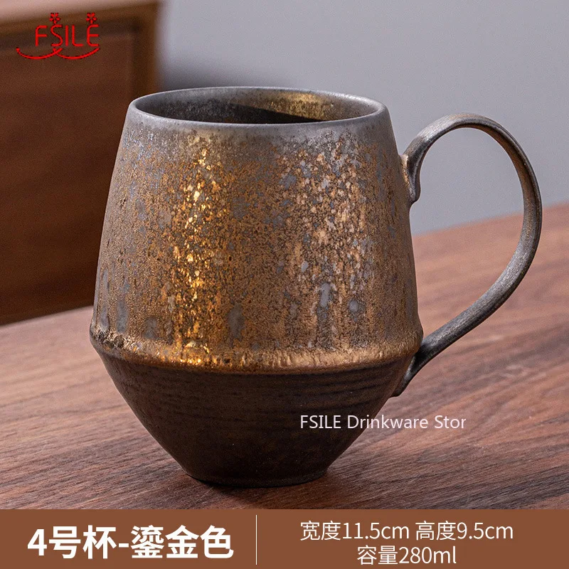 

Japanese Style Gilt Glaze Coffee Cup and Saucer Set Creative Personality Milk Mug Office Household Stoneware Water Cup