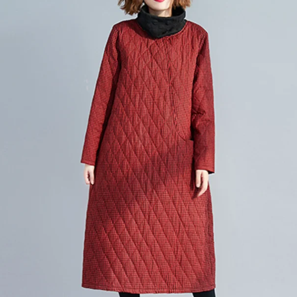 Утепленное зимнее платье из хлопка с высоким воротником модное свободное