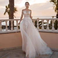 vestido de noiva 2022 chic champagne pink lace wedding dresses vintage boho wedding gowns a line beach bridal dress long sleeve