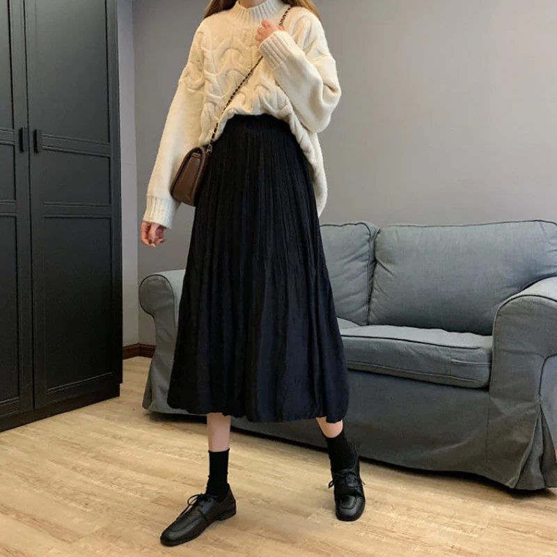

Zoulv 2021 Women Summer New Elastic Waist Loose Skirt Ins Style Female Party Mid- Calf Skirts White High Waist Pleated Skirt