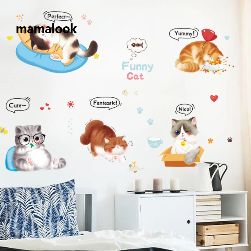 

Cartoon hand-painted cute cat decoration sticker porch bedroom corridor cabinet bedside decoration sticker