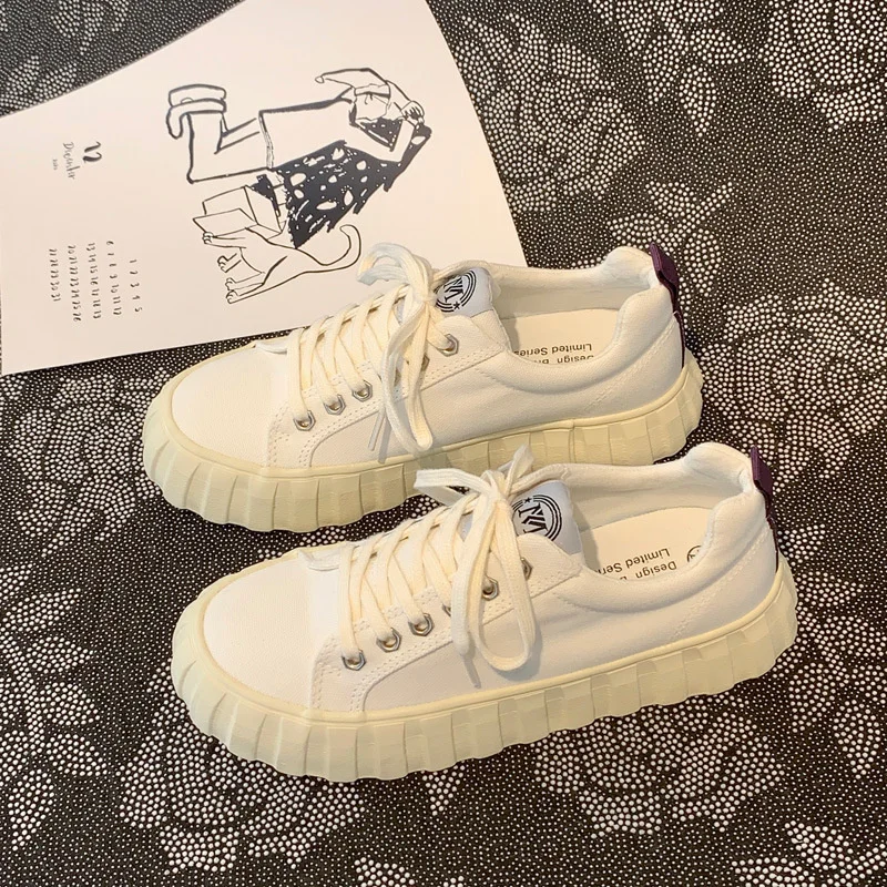 

Women Canvas Shoes Pure Color White Black Sneakers Girls Students Casual Shoes Gumshoes All Match Trainers 35-40 High Quality