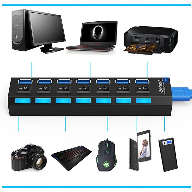 Usb-хаб 3 0 7 Порты Разветвитель USB концентратор с независимым Мощность