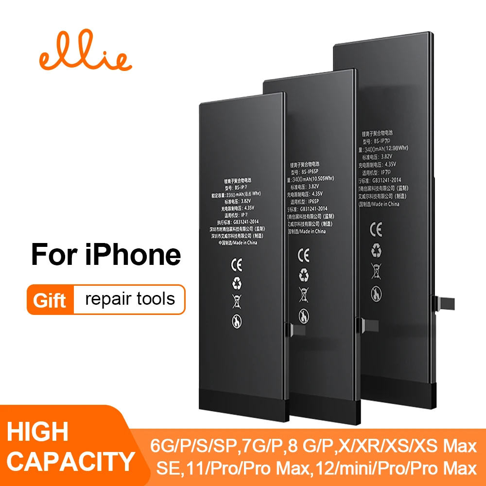 

High Capacity Bateria Battery For iPhone 6 6s 6 s 7 8 Plus X Xs Xr 11 12 Max Pro Original Replacement