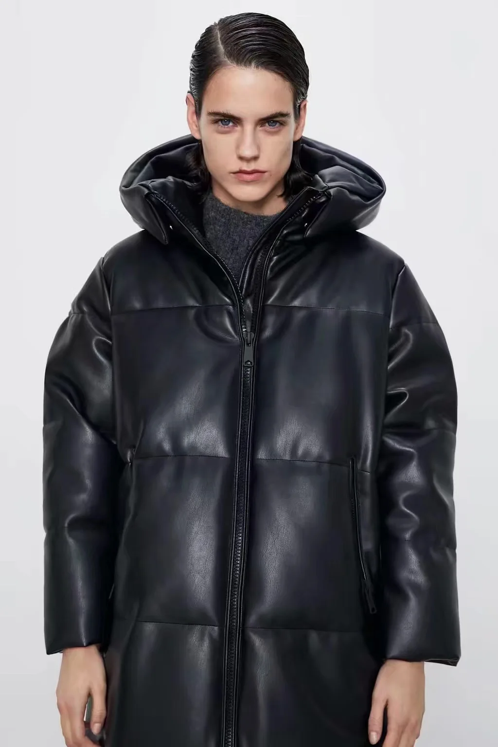

Leather jacket winter women's coat women's thick oversized sheepskin hoodie parka coat zipper long jacket coat casual coat