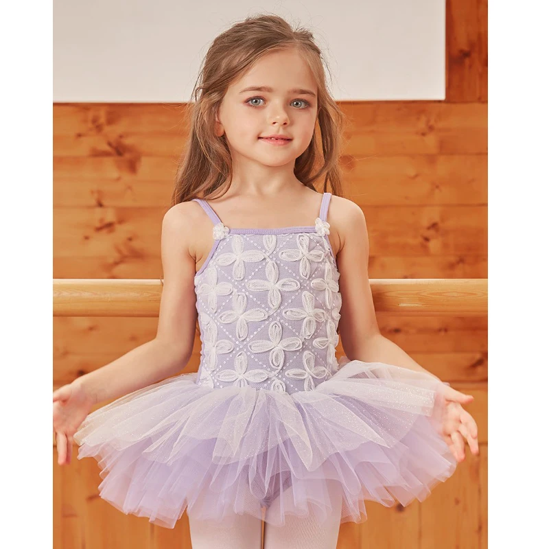 Girls Ballet Dance Tutu Dress Kids Children High Quality Short Long Sleeves Tulle V Back Bowknot Gymnastics Leotard Dance Wear