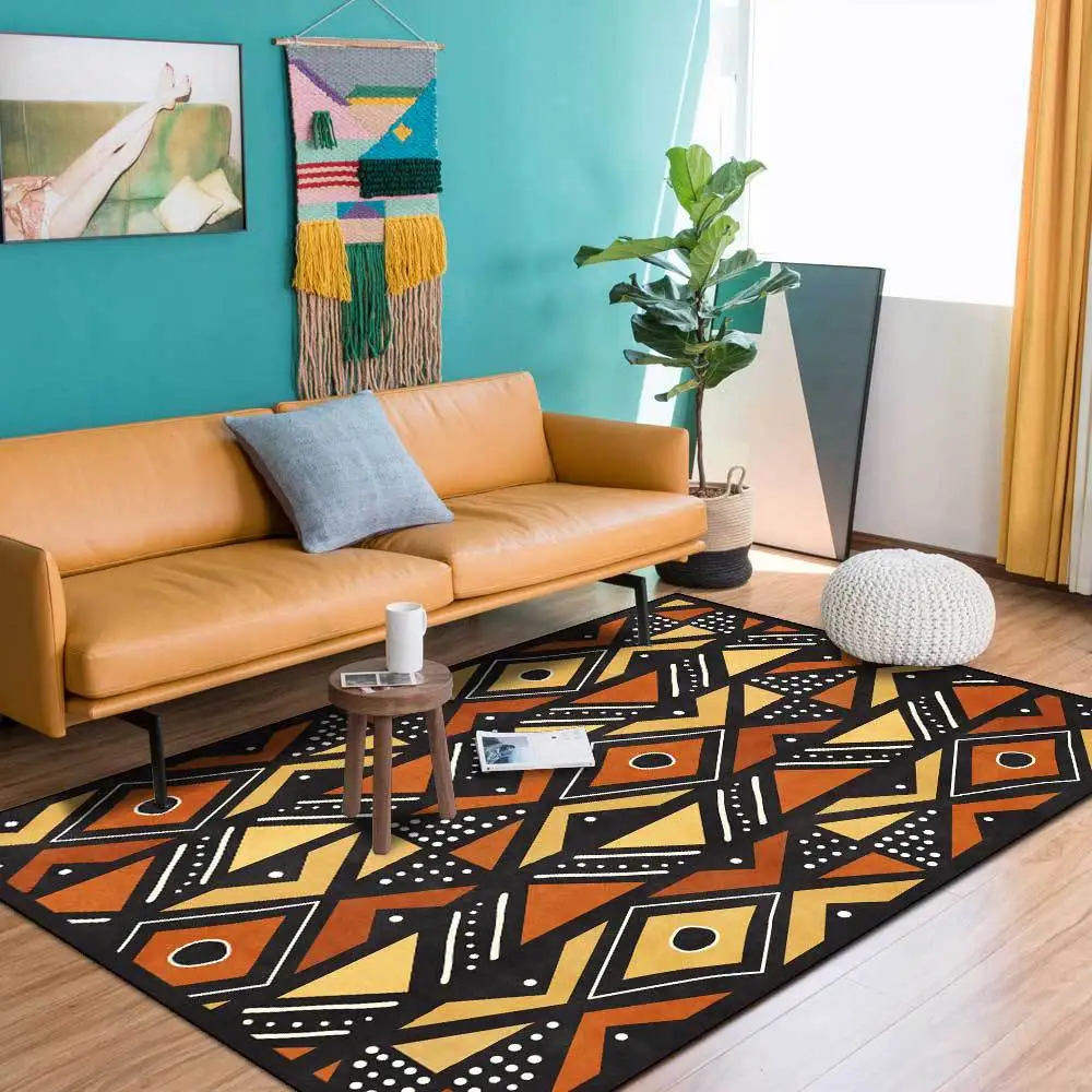 

Indian Style Floor Mat Retro Ethnic Geometric Bedroom Bedside Living Room Table Area Rugs Corridor Kitchen Anti-Slip Doormat