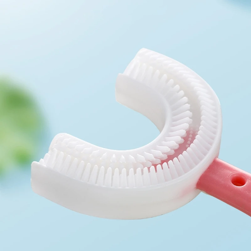 Cepillo de dientes en forma de U para ni&ntilde;os, cepillo de dientes Manual de silicona para cuidado de limpieza Oral-4