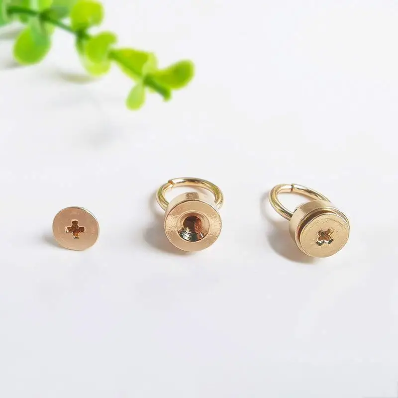 

10pcs / Lot 8mm Brass Pull Ring Screw Rivets Nail Buckle DIY Crafts Leather Bags Decor Monk Head Spikes Hardware Accessories
