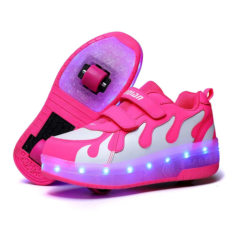 

Size 28-40 Kids Roller Sneakers with Lights USB Charged LED Shoes Double Wheels Children Boys Girls Luminous Roller Skate Shoes