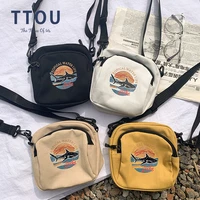 fashion kawaii shark print mini crossbody bags for women canvas portable shoulder bag casual shipping phone coin bags sac a main