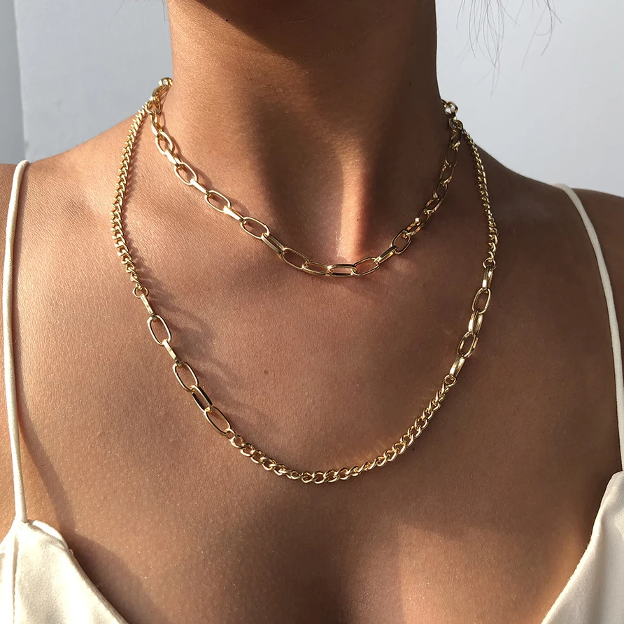 

Gothic Cuban Chain Necklace for Women Punk Layerd Gold Color Rock Hip-Hop Men Choker Necklace Fashion Lovers Collar Jewelry