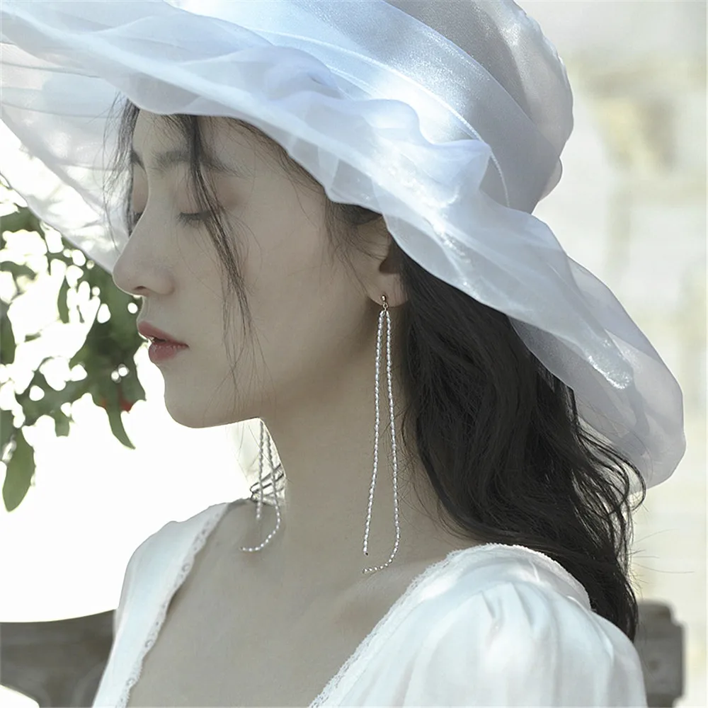 

Длинные висячие серьги с натуральным жемчугом и кисточками для женщин женские серьги-гвоздики из серебра 925 пробы Свадебные Подвесные серьги модные корейские ювелирные изделия