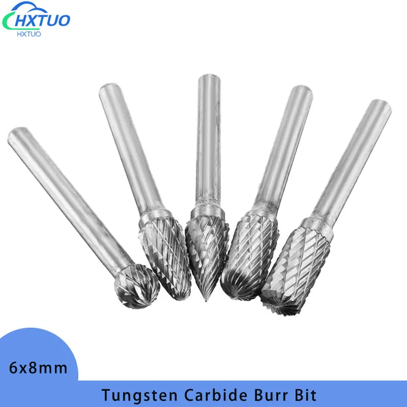 

5 шт. 6x8 мм вольфрамовые карбидные заусенцы для резьбы Двойной резак для роторного заусенцев набор напильников режущие сверла