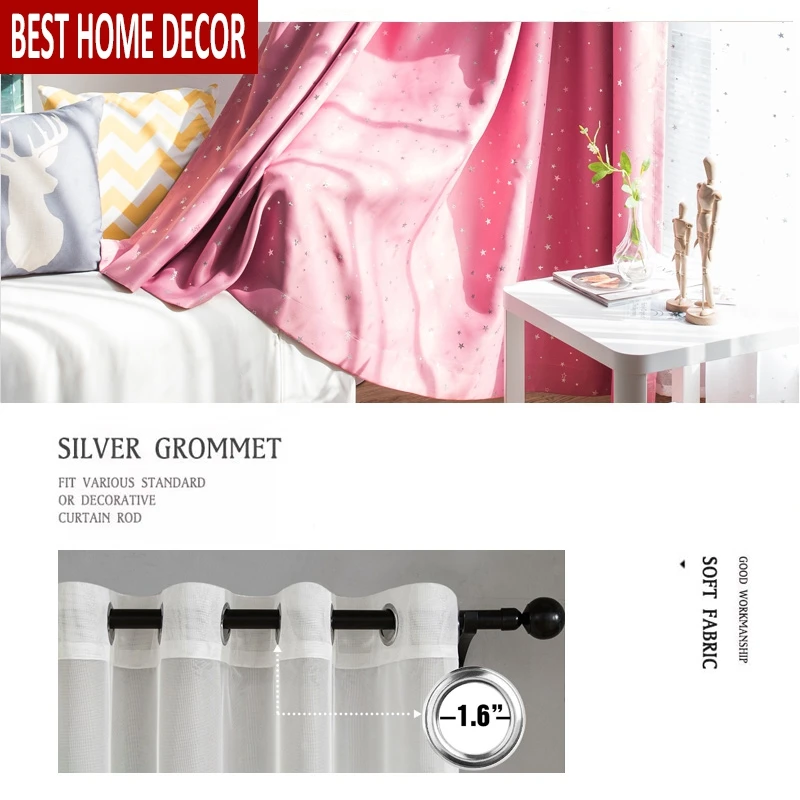 

Shiny Silver Stars Blackout Curtains for Living Room Bedroom Korean Style Window Curtains for Kids Child Home Valance Decor