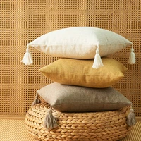 cotton linen sofa cushion cover japanese solid color pillow shams with tassels square tatami pillow case no filler home decor