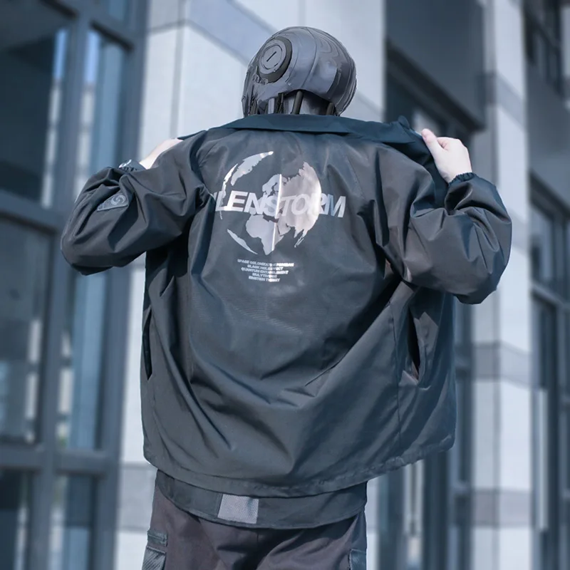 SILENSTORM Techwear черная тренерская куртка Windprood водостойкая оверсайз в стиле хип-хоп |