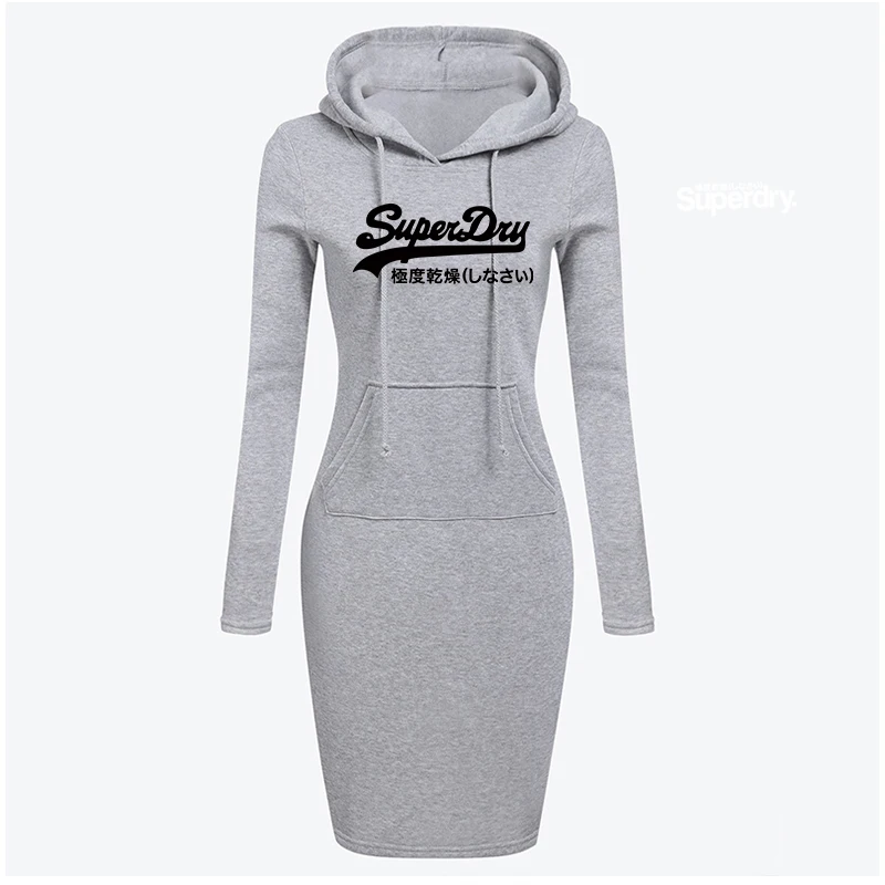 

New Fashion Women's Sweatshirt Dresses Female Pullovers Hooded Casual Dress Printed Solid Color Long Sleeve Vestidos De Fiesta