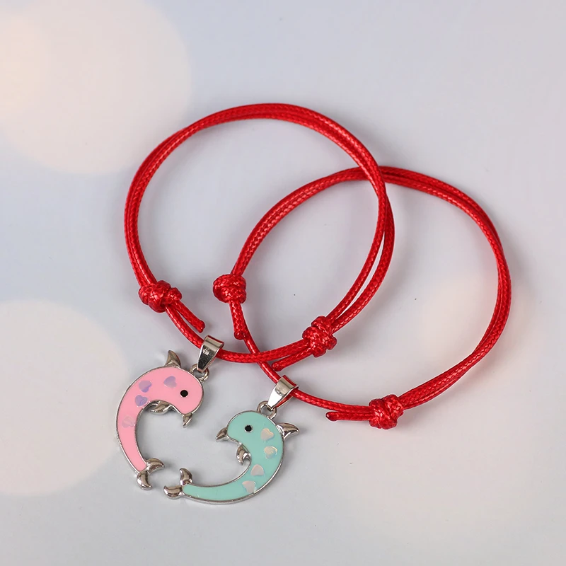 2 Pieces / Set Of Good Friends Series Fashion Ladies Bracelet Blue Pink Animal Dolphin Alloy Pendant Couple Jewelry Simple Gift | Украшения