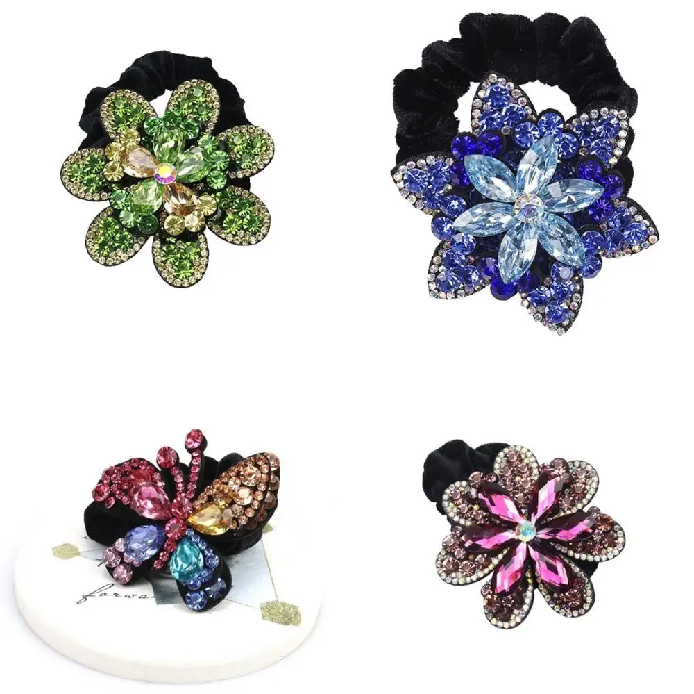 

1pcs Rhinestone Butterfly Elastic Headbands Women Flowers Rope Rubber Band Hair Accessories Ponytail Holder Scrunchie Headwear
