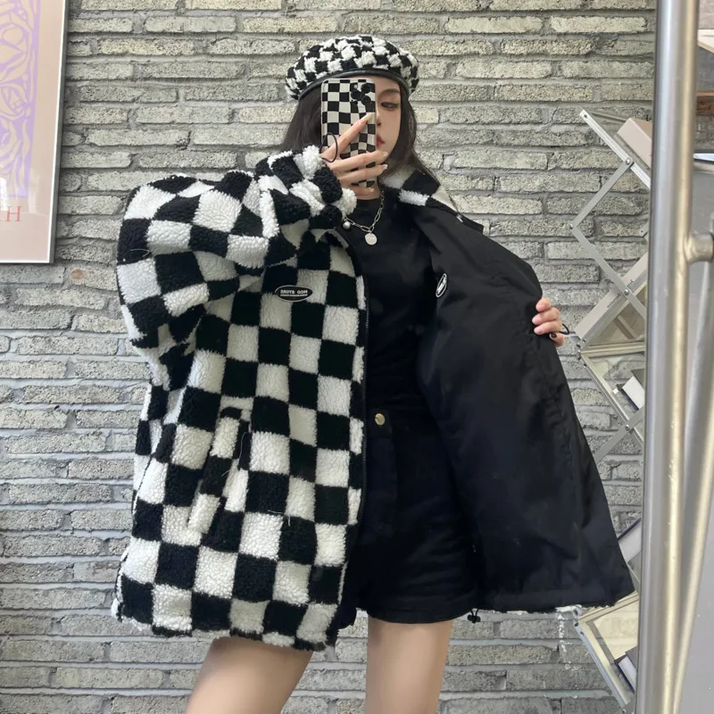 Зимняя женская куртка с сетчатым принтом плотная теплая двухсторонняя одежда