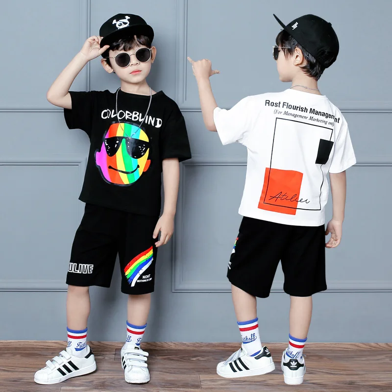 

2021 Lovely Spring Summer Boys Clothing SuitsT-shirt +Shorts 2pcs/Set Pullover Kids Teenager Outwear Sport Beach School High Qu