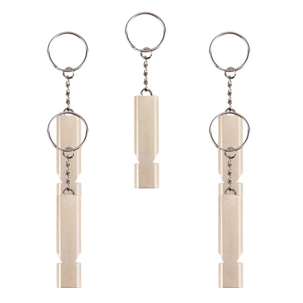 

5Pcs Flat Metal Double Hole Survival Whistle High Frequency Outdoor Lifeguard Whistle (Golden)