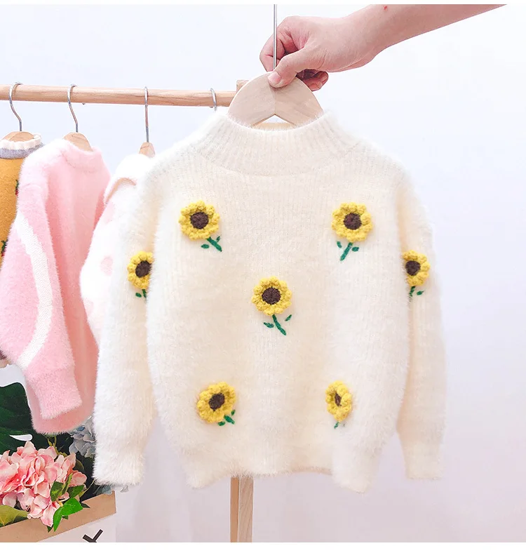 Свитер для маленьких девочек детская вязаная одежда с имитацией меха норки