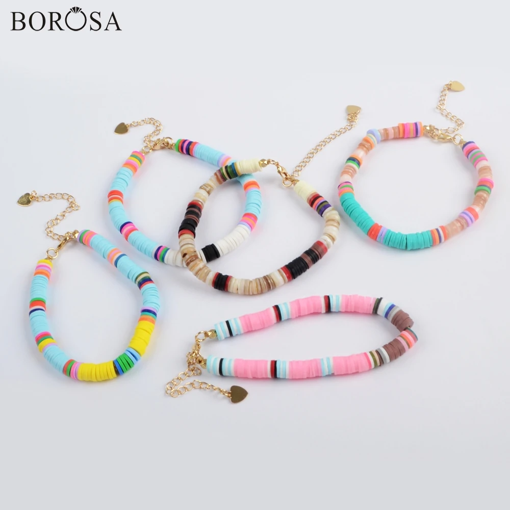 1PCS Boho Bohemia Handmade Bracelets Charms for Women Rainbow Polymer Clay Beads Ankel Bracelet Summer Jewelry Men HD0090 | Украшения и