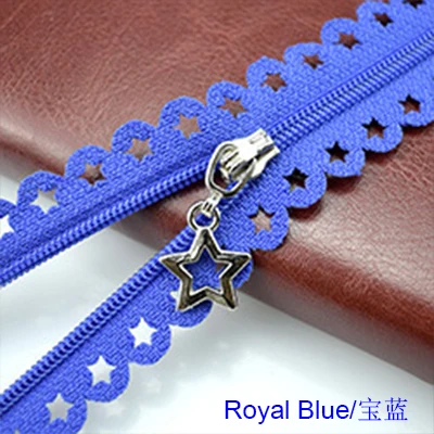 Royal Blue Zippers 2 шт./лот 25 см Звезды Кружева молнии для одежды декоративные молнии Швейные аксессуары ручной работы цвета молнии со звездами слайдер - Цвет: Royal Blue Zippers