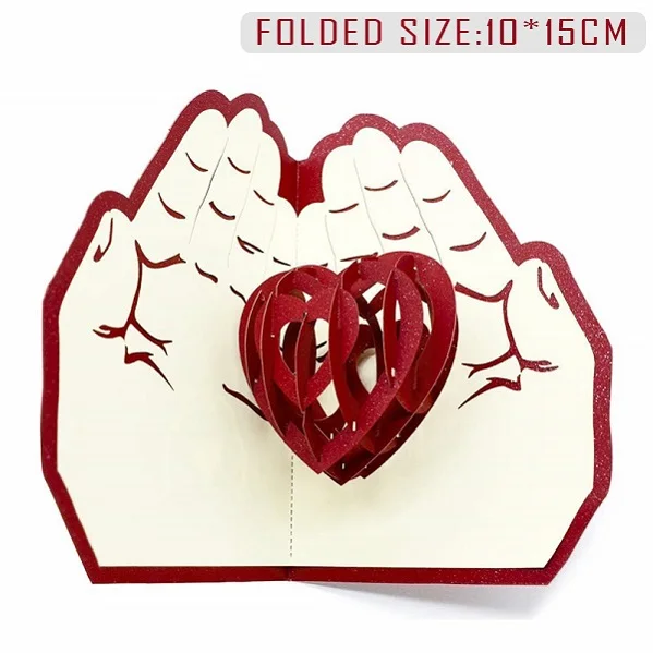 Love 3D Pop UP Cards Valentines Day Gift Postcard with Envelope Stickers Wedding Invitation Greeting Cards Anniversary for Her - Цвет: Love in the hands