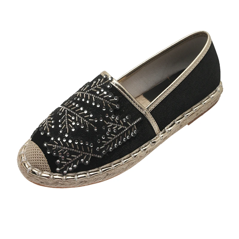 

Women Espadrilles Fashion Loafers Designers Woman Round Toe Fisherman Shoes Slip On Flats Footwear Flock Crystal Ladies 2021