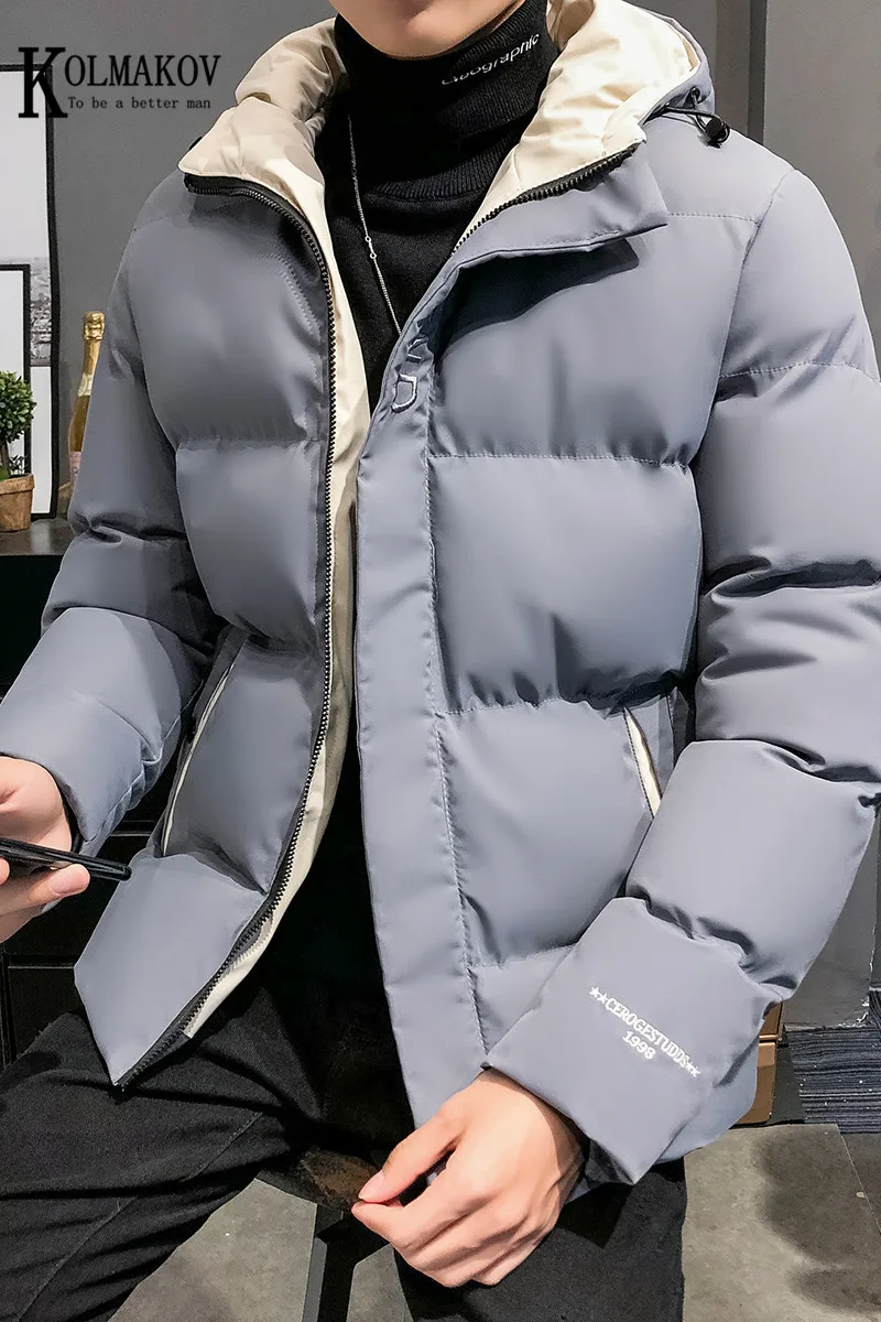 

KOLMAKOV Men's Winter New Warm Padded Clothes Loose Casual Solid Color Hooded Coat Male Jacket 3 Color Size M-4XL