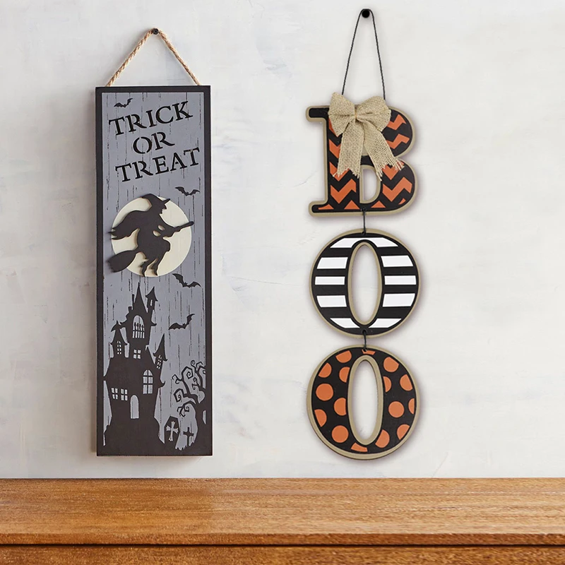 

Halloween Boo Hanging Sign Wooden Board Letter Plaque Door Window Wall Halloween Decoration for Home Decor Supplies