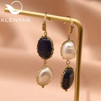 xlentag real natural baroque pearls lapis lazuli hook dangle enthic earrings for wife gifts women party asymmetry jewelry ge0406