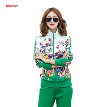 Womens Casual Sports Suits 2021 Spring Print Jacket+Lenght Pants Two Sets Lady Sportswear Suit Plus Size Tracksuits Set 6XL W03