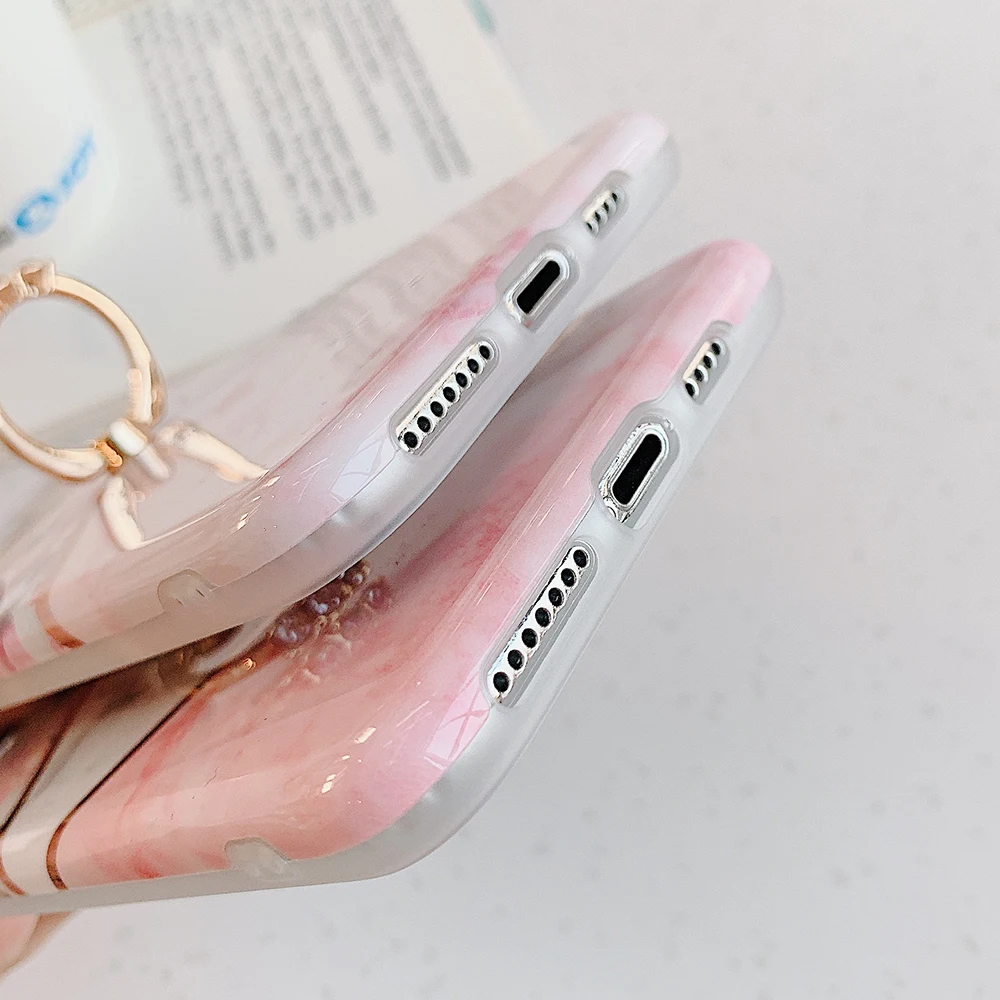 Чехол для телефона с мраморным кольцом держателем в стиле ретро iPhone 12 Mini 11 Pro Max XR X