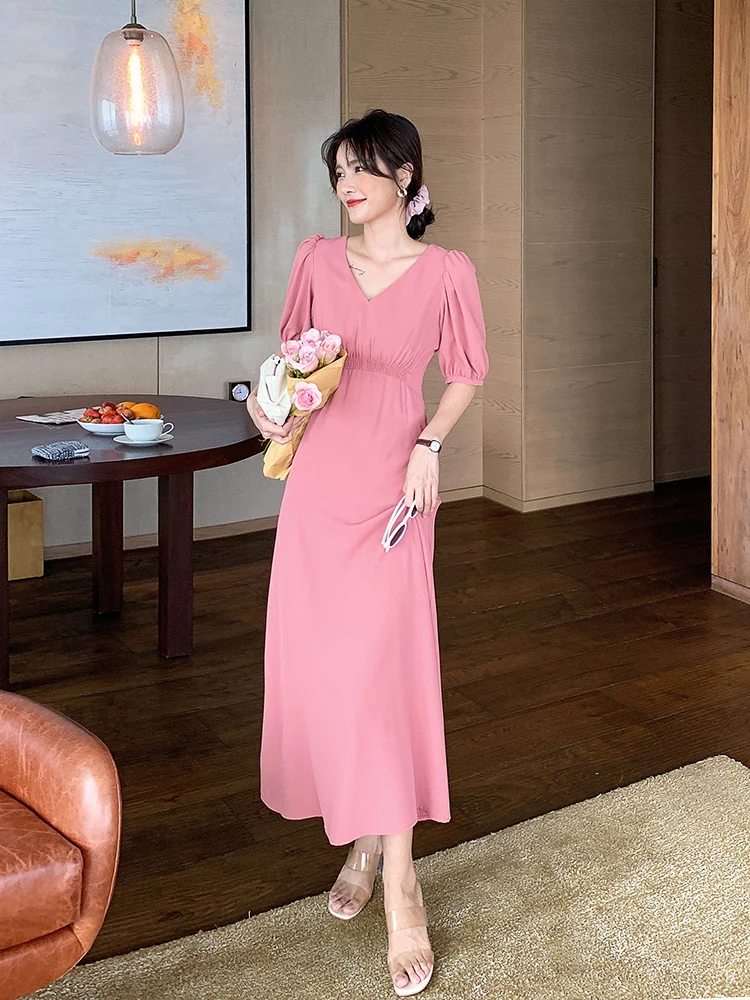 

V-neck Beach Skirt Seaside Holiday Skirt Dress Waist Slim Cover Meat Temperament Long Skirt Women Summer