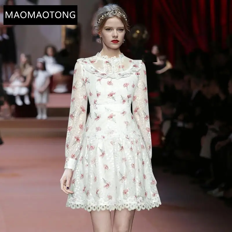 

Women's Clothing Fashion Designer Dress Spring Women's Dress Long Sleeve Lace Ruffles Floral Print Elegant Dresses
