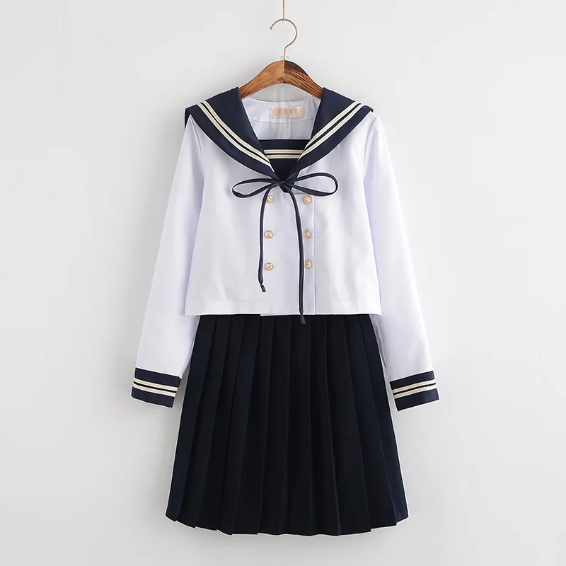 

New Arrival Sailor suit School uniform sets JK school uniforms for girls White shirt and dark blue skirt suits Student Cosplay