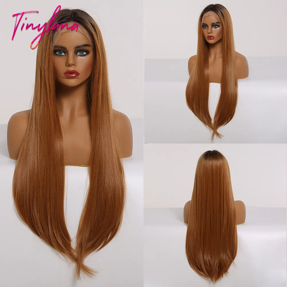

TINY LANA Wine Red Straight Lace Front Wigs for Black Women Lace Wig Long Synthetic Hair Wigs Middle Part Heat Resistant