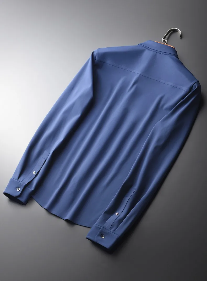 

Blue Dark Men's Shirt, High Quality Long Sleeve, Dark Long Sleeve, Solid Men's Shirt, Large 4xl Fashion Slim Casual Men's