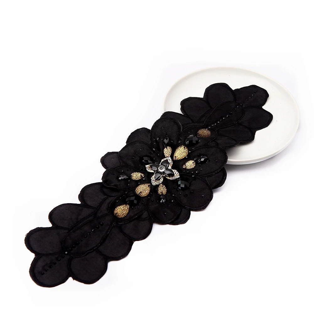 

Size 36 * 12 Cm (2Piece /Lot ) Satin Lace Flower Applique Embroidery Patch Stickers, Clothing Accessories Wedding Dress