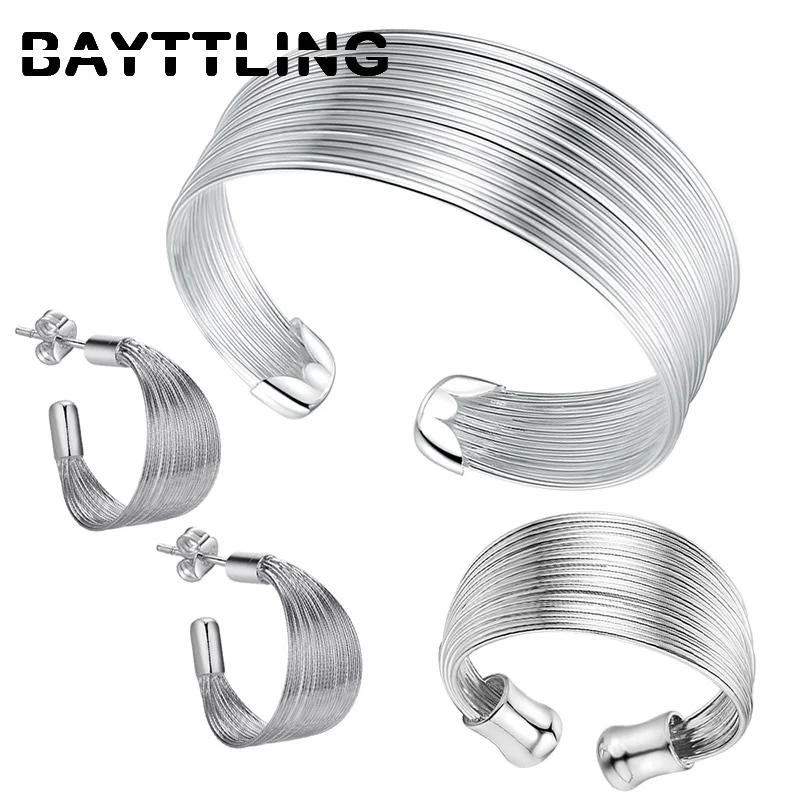 

BAYTTLING 925 Sterling Silver Bracelet Ring Earring Set For Woman Fashion Jewelry Wedding Set Gift