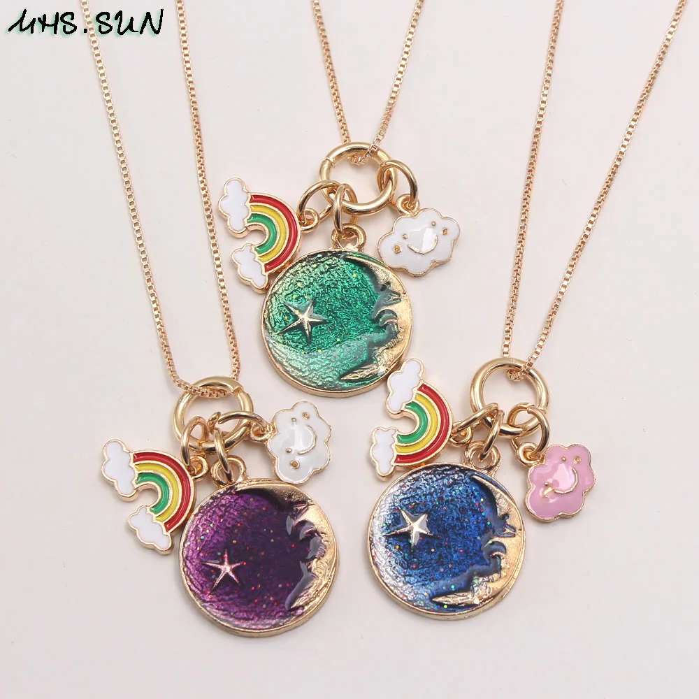 Медальон с изображением Новейшей Луны и Звездного Неба на цепочке для девочек-младенцев.