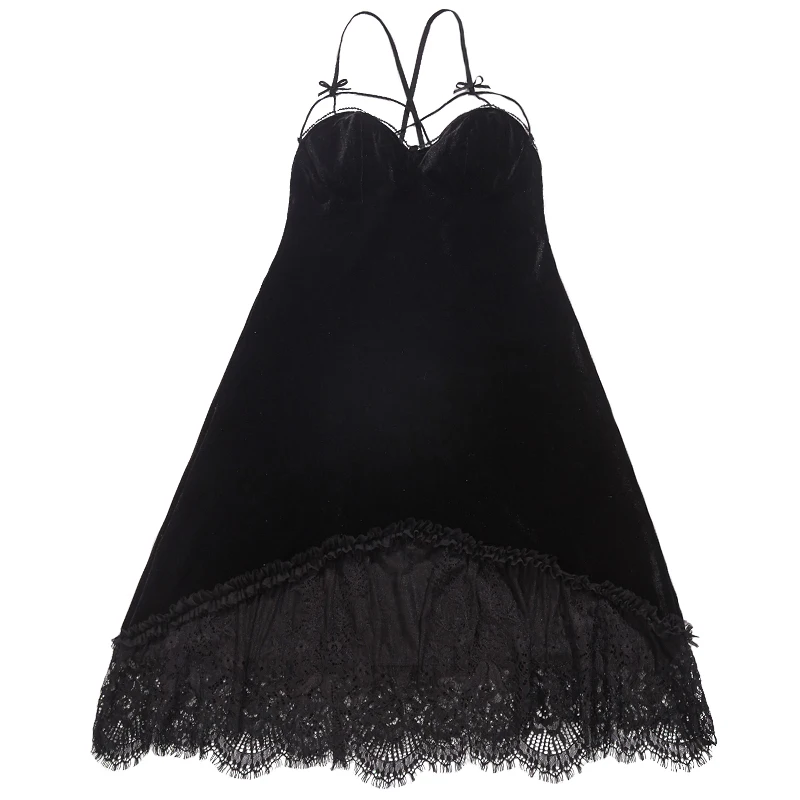 

Spring Summer Women Sexy Lingerie Lace Nightdress Gold Velvet Feminine Underwear Skinny Short Skirt Mini Nightdress Nightgown