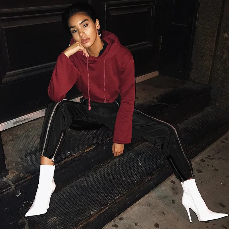 JIEZuoFang Women Clothing European Workout Trousers Zip up Zipper Sweat Track Pants Female Sweatpants Trackpants Cuff Capris | Женская