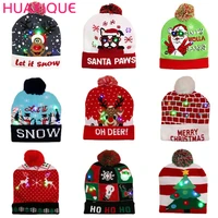 adult children christmas accessories cartoon elk printed color luminous knitted hat christmas hat christmas party decorations